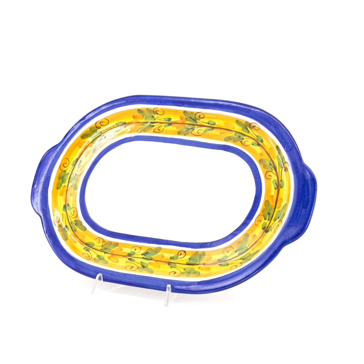 Vassoio ovale grande in ceramica con manici decoro FLORA