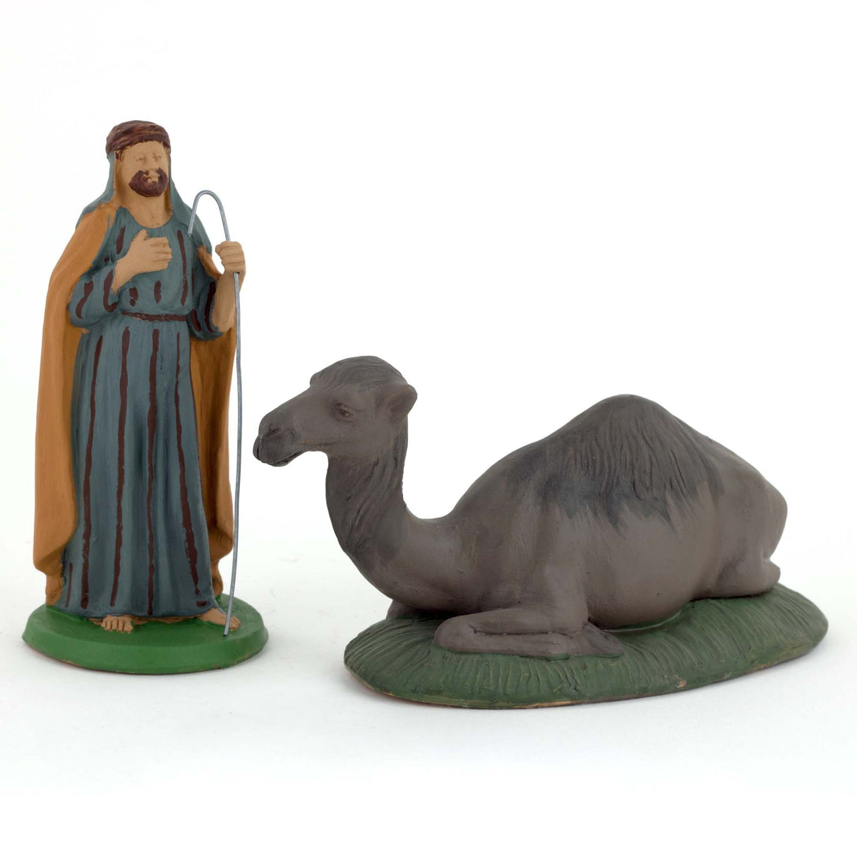 Set 2 Personaggi Presepe, statuine in terracotta decorate a mano Pastore con cammello