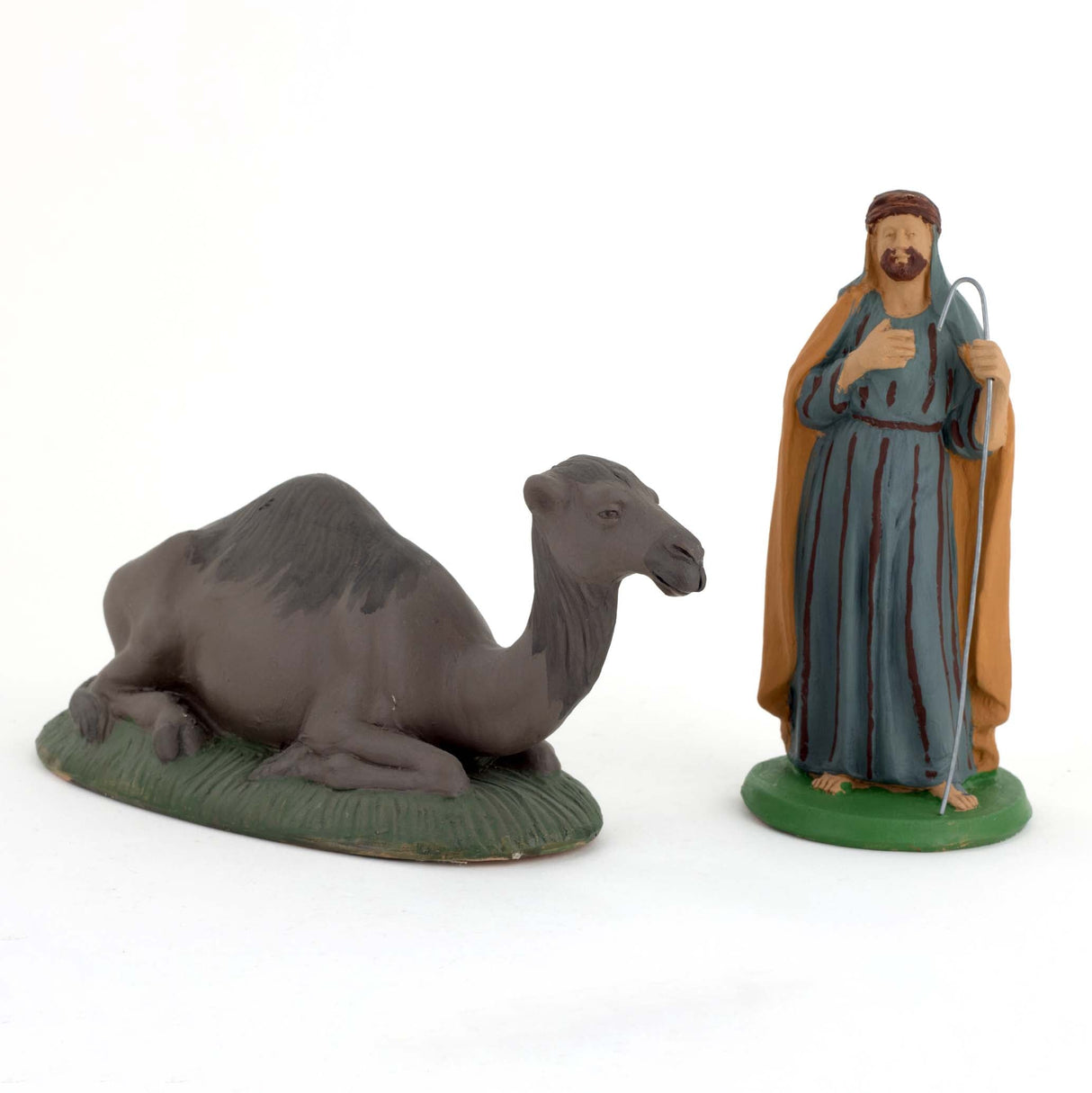 Set 2 Personaggi Presepe, statuine in terracotta decorate a mano Pastore con cammello