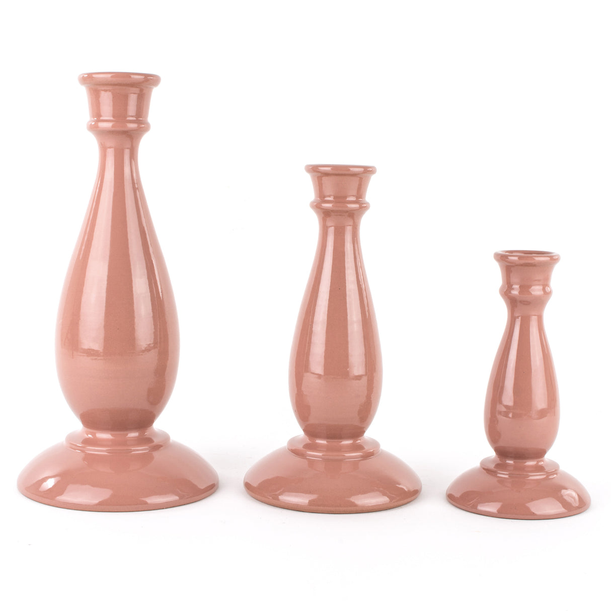 Set of 3 Handmade Sicilian Ceramic Candle Holders, Christmas Gift Idea (Pink)