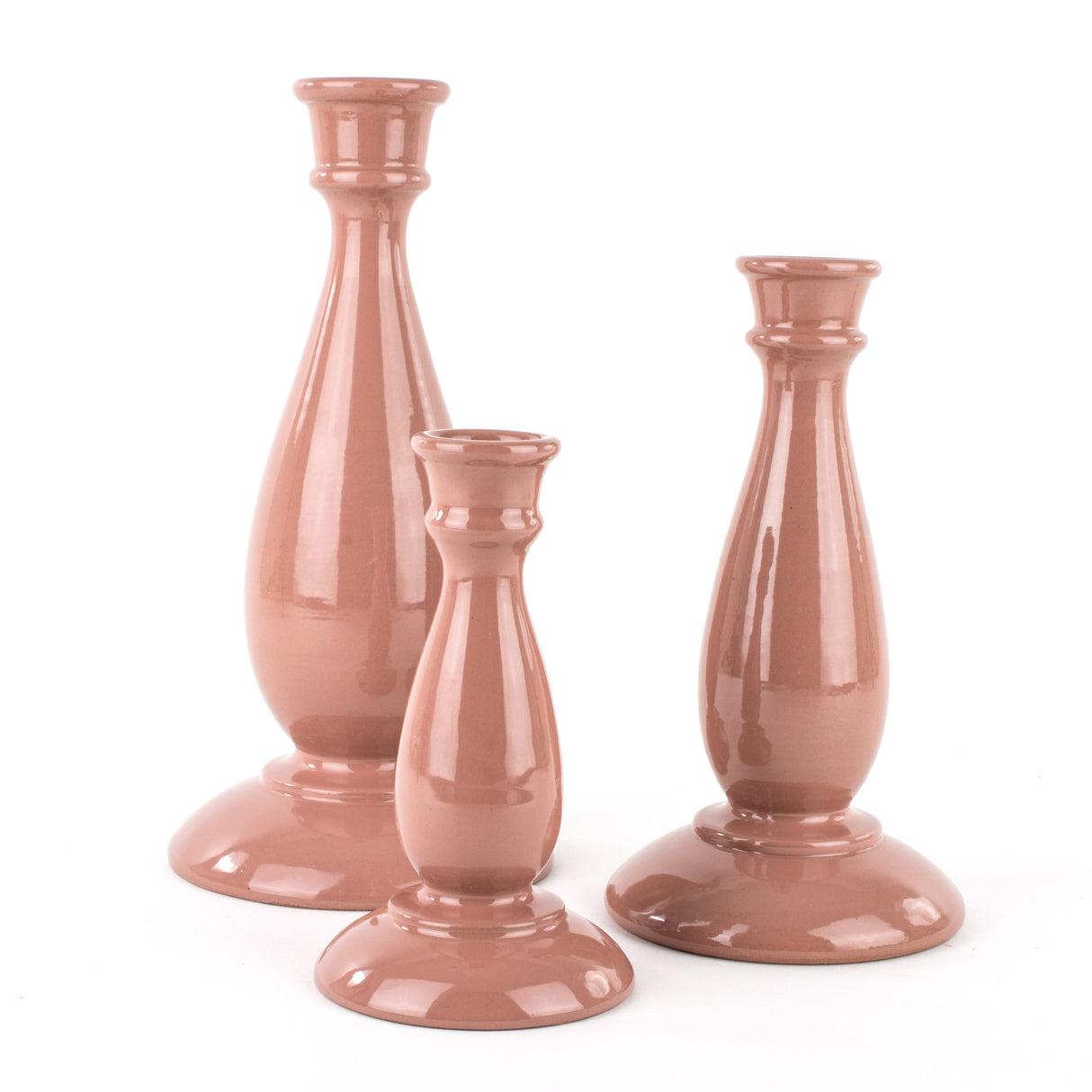 Set of 3 Handmade Sicilian Ceramic Candle Holders, Christmas Gift Idea (Pink)