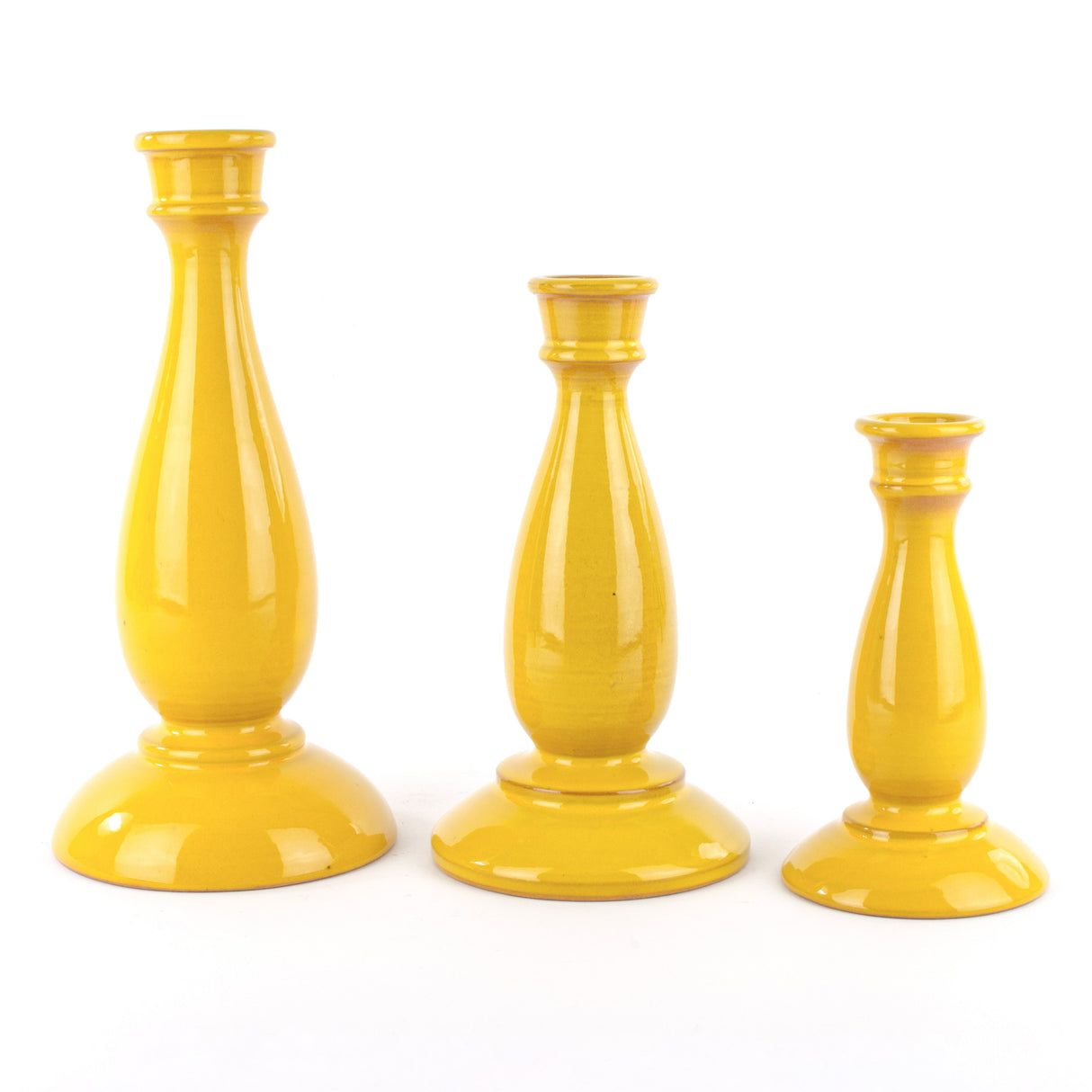 Set of 3 Handmade Sicilian Ceramic Candle Holders, Christmas Gift Idea (Yellow)