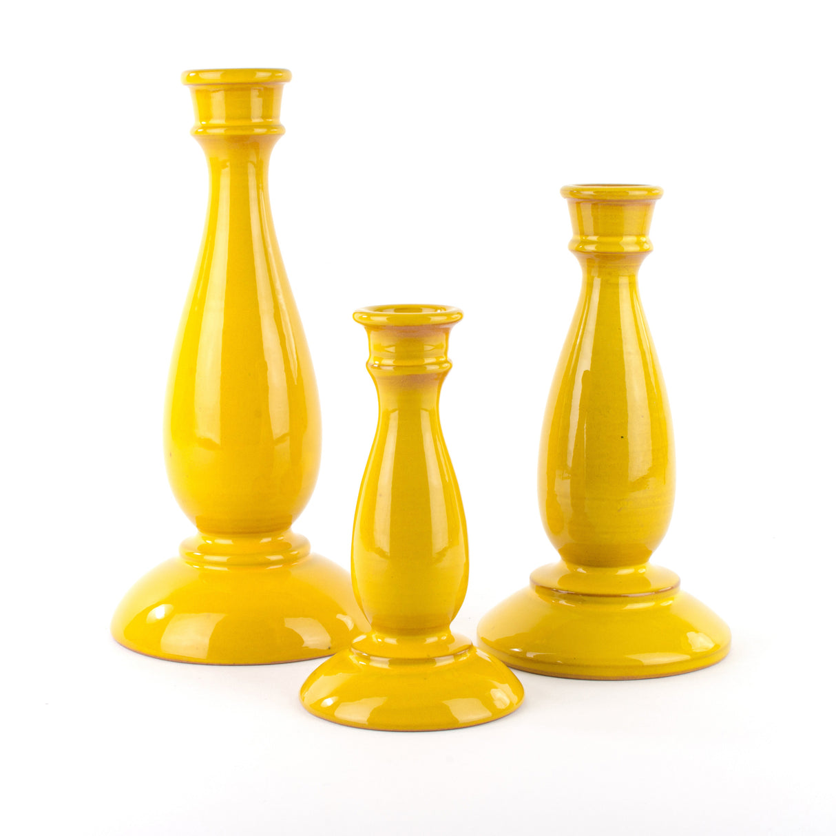 Set of 3 Handmade Sicilian Ceramic Candle Holders, Christmas Gift Idea (Yellow)