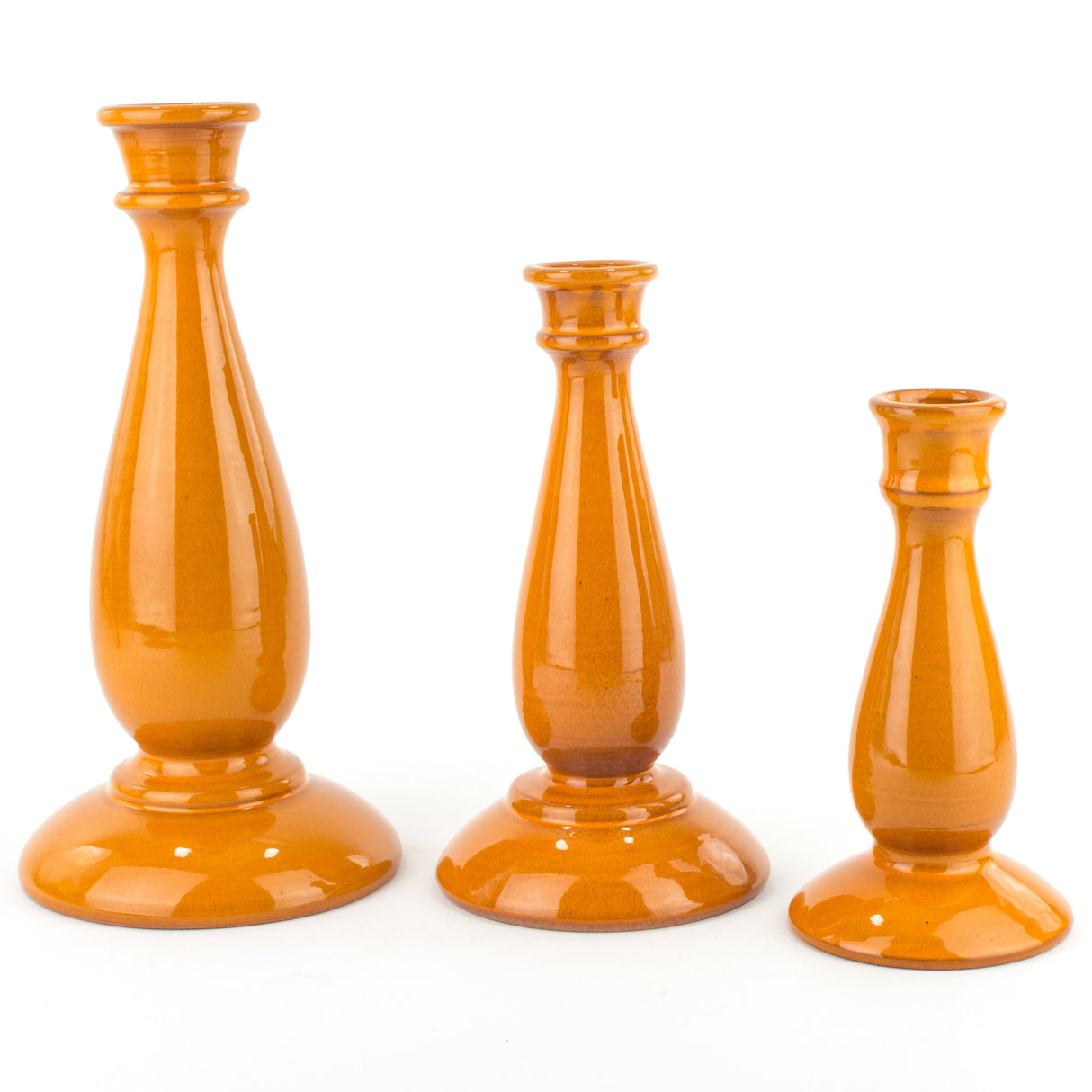 Set of 3 Handmade Sicilian Ceramic Candle Holders, Christmas Gift Idea (Orange)
