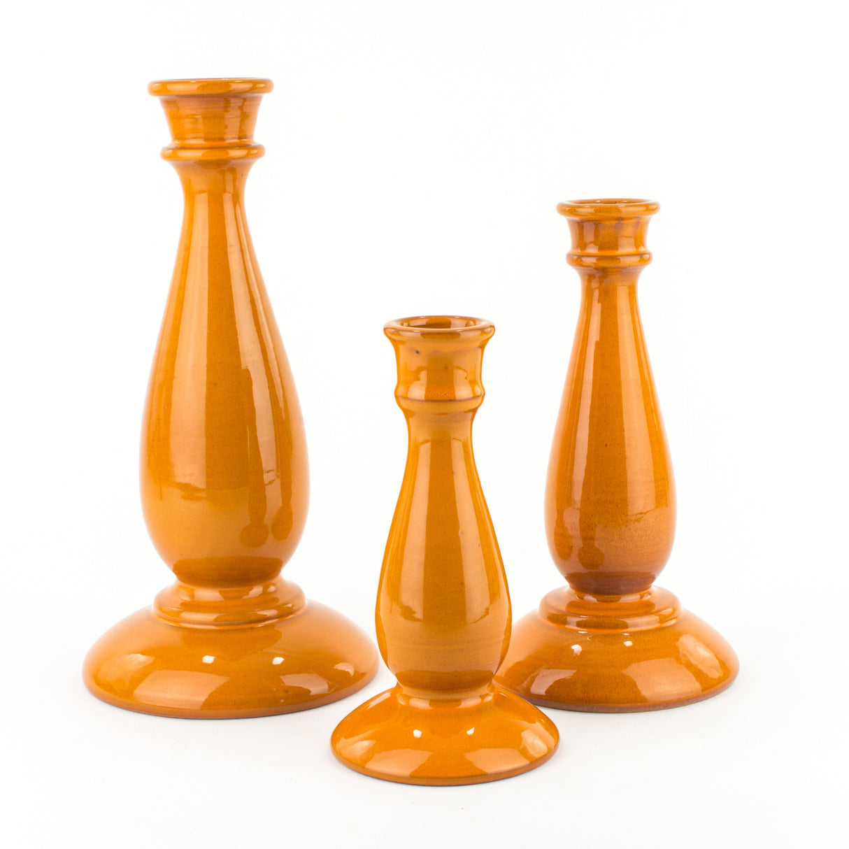Set of 3 Handmade Sicilian Ceramic Candle Holders, Christmas Gift Idea (Orange)