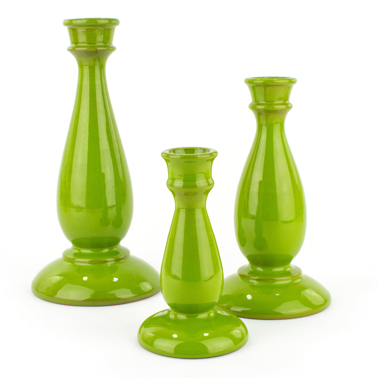 Set of 3 Handmade Sicilian Ceramic Candle Holders, Christmas Gift Idea (Green)