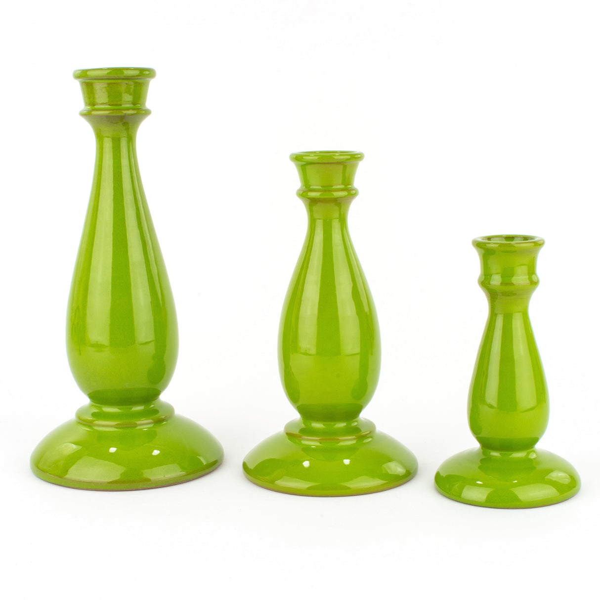 Set of 3 Handmade Sicilian Ceramic Candle Holders, Christmas Gift Idea (Green)