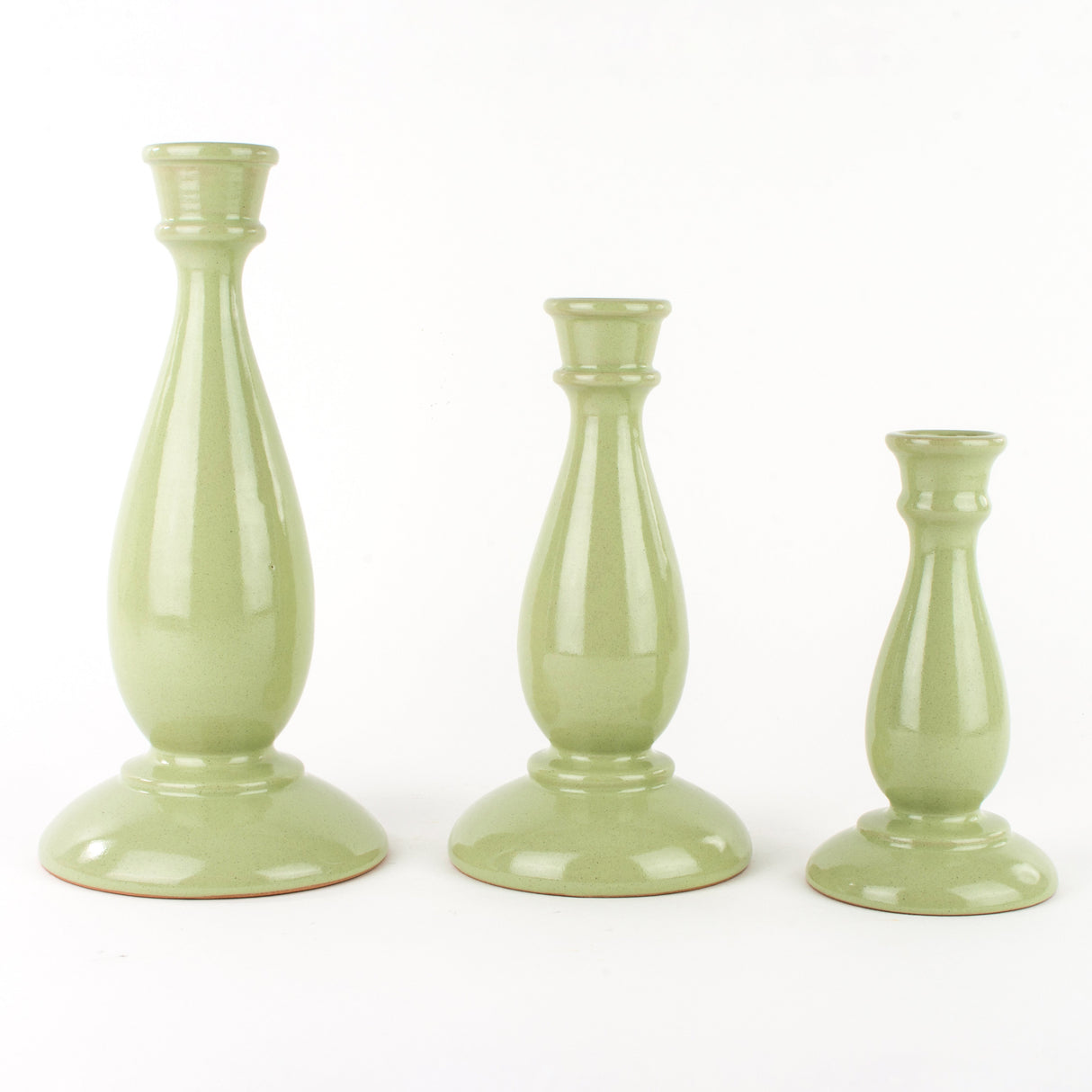 Set of 3 Handmade Sicilian Ceramic Candle Holders, Christmas Gift Idea (Pastel Green)