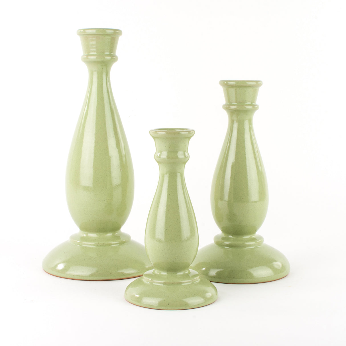 Set of 3 Handmade Sicilian Ceramic Candle Holders, Christmas Gift Idea (Pastel Green)