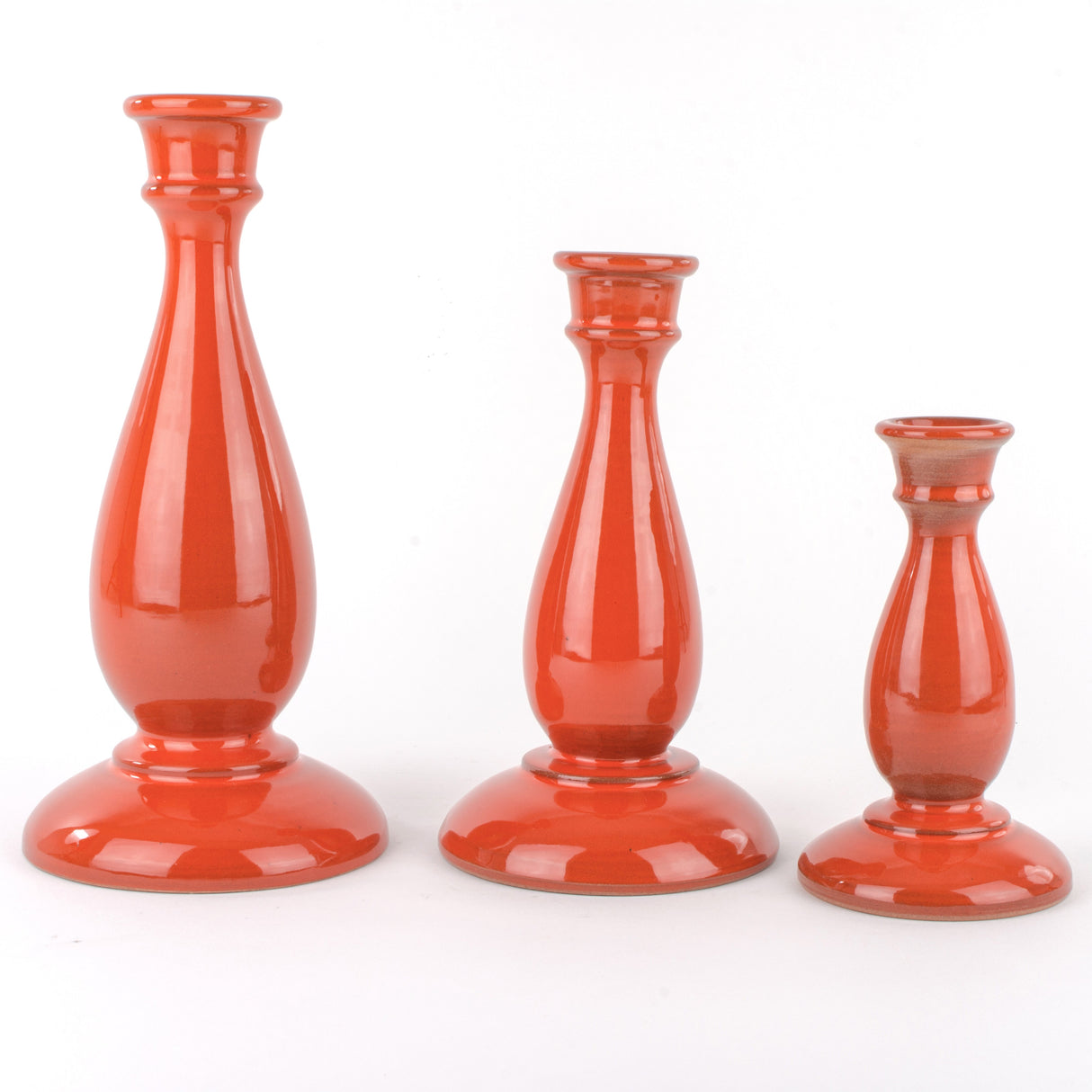 Set of 3 Handmade Sicilian Ceramic Candle Holders, Christmas Gift Idea (Coral)