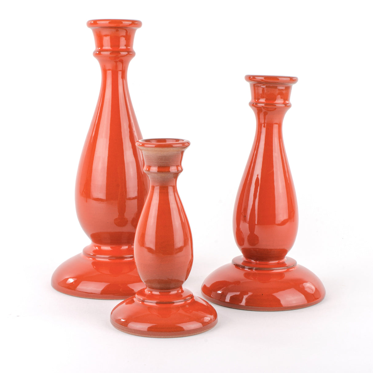 Set of 3 Handmade Sicilian Ceramic Candle Holders, Christmas Gift Idea (Coral)