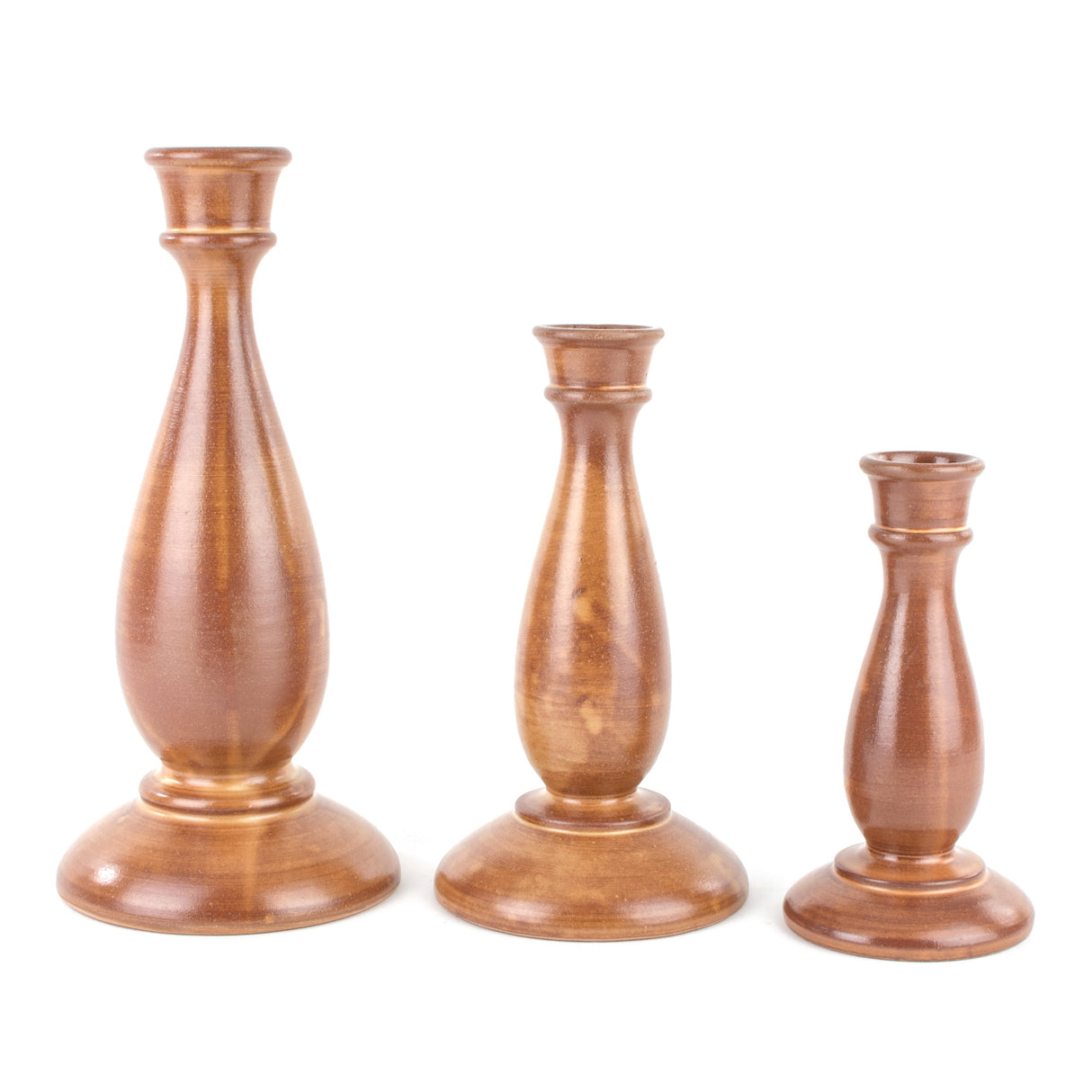 Set of 3 Handmade Sicilian Ceramic Candle Holders, Christmas Gift Idea (Brown Leather)