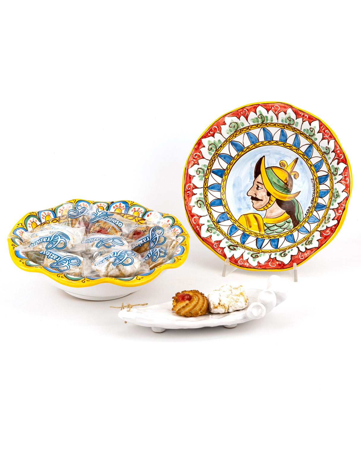 Sicilian Cart Style Sweets Holder Centerpiece and Almond Pastries