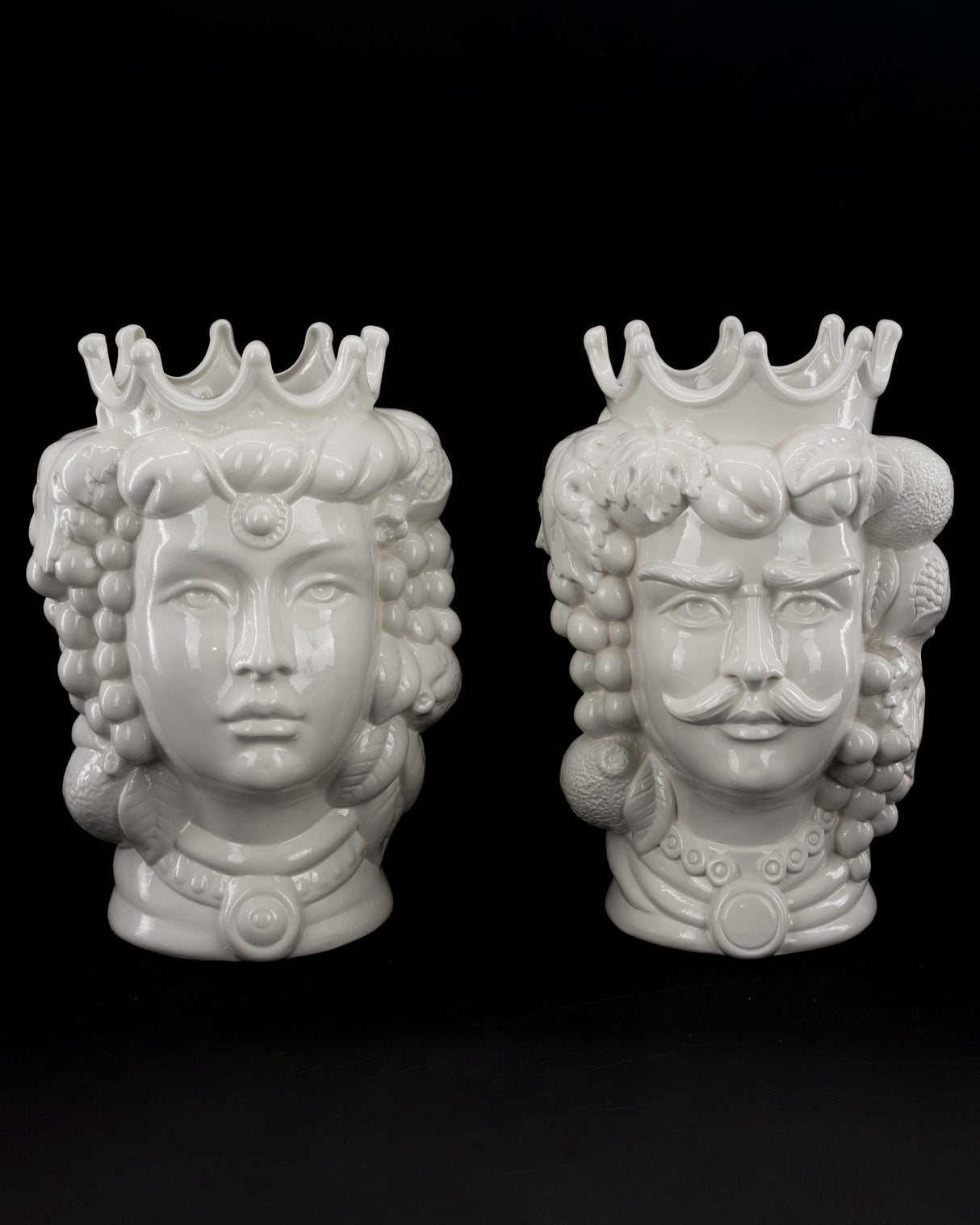 Coppia Teste di Moro Bianche H cm 25 o 35 in Ceramica di Caltagirone Fatta a Mano