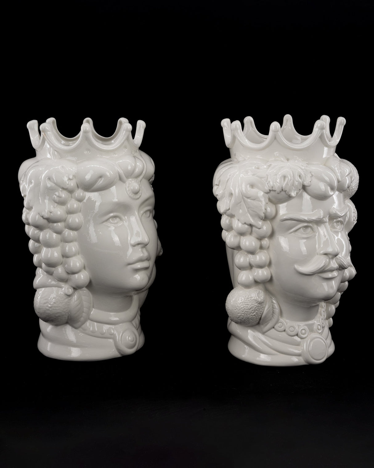 Coppia Teste di Moro Bianche H cm 25 o 35 in Ceramica di Caltagirone Fatta a Mano