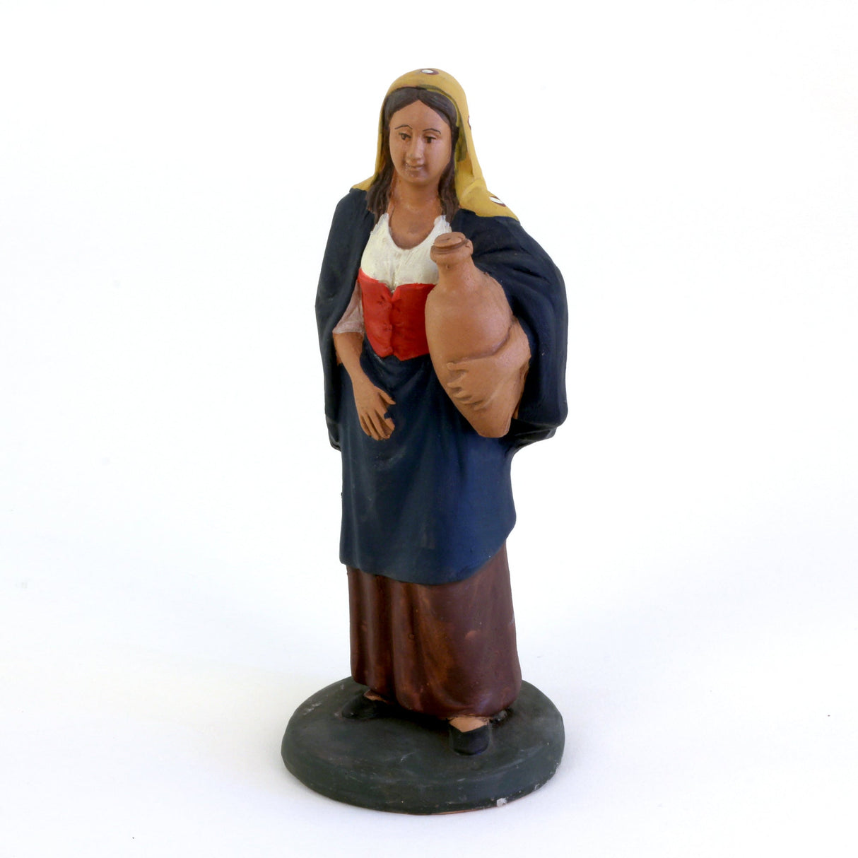 2 Personaggi Presepe, Statuina in terracotta pastore dormiente + donna con quartara, presepe in ceramica di Caltagirone fatto a mano