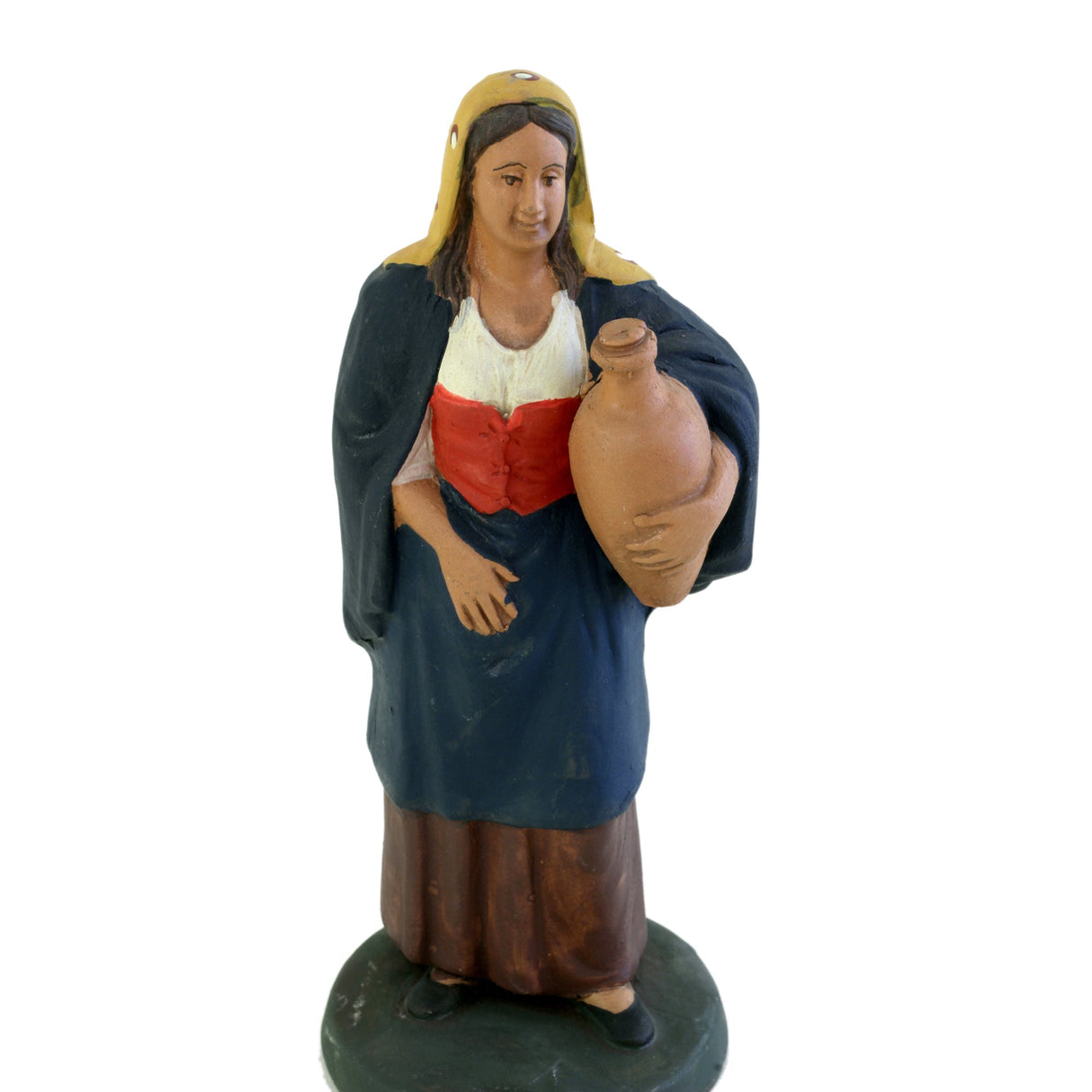 2 Personaggi Presepe, Statuina in terracotta pastore dormiente + donna con quartara, presepe in ceramica di Caltagirone fatto a mano