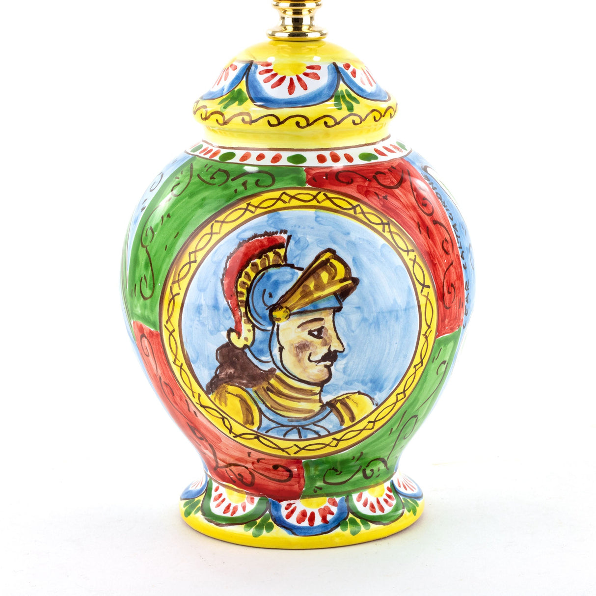 Abat-jour H cm 21 in ceramica in stile Carretto Siciliano con figura Paladino