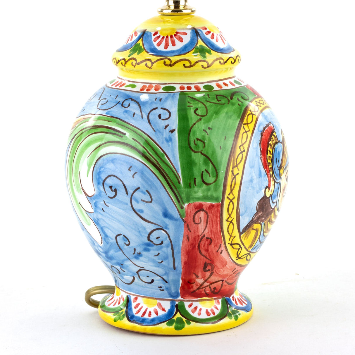 Abat-jour H cm 21 in ceramica in stile Carretto Siciliano con figura Paladino