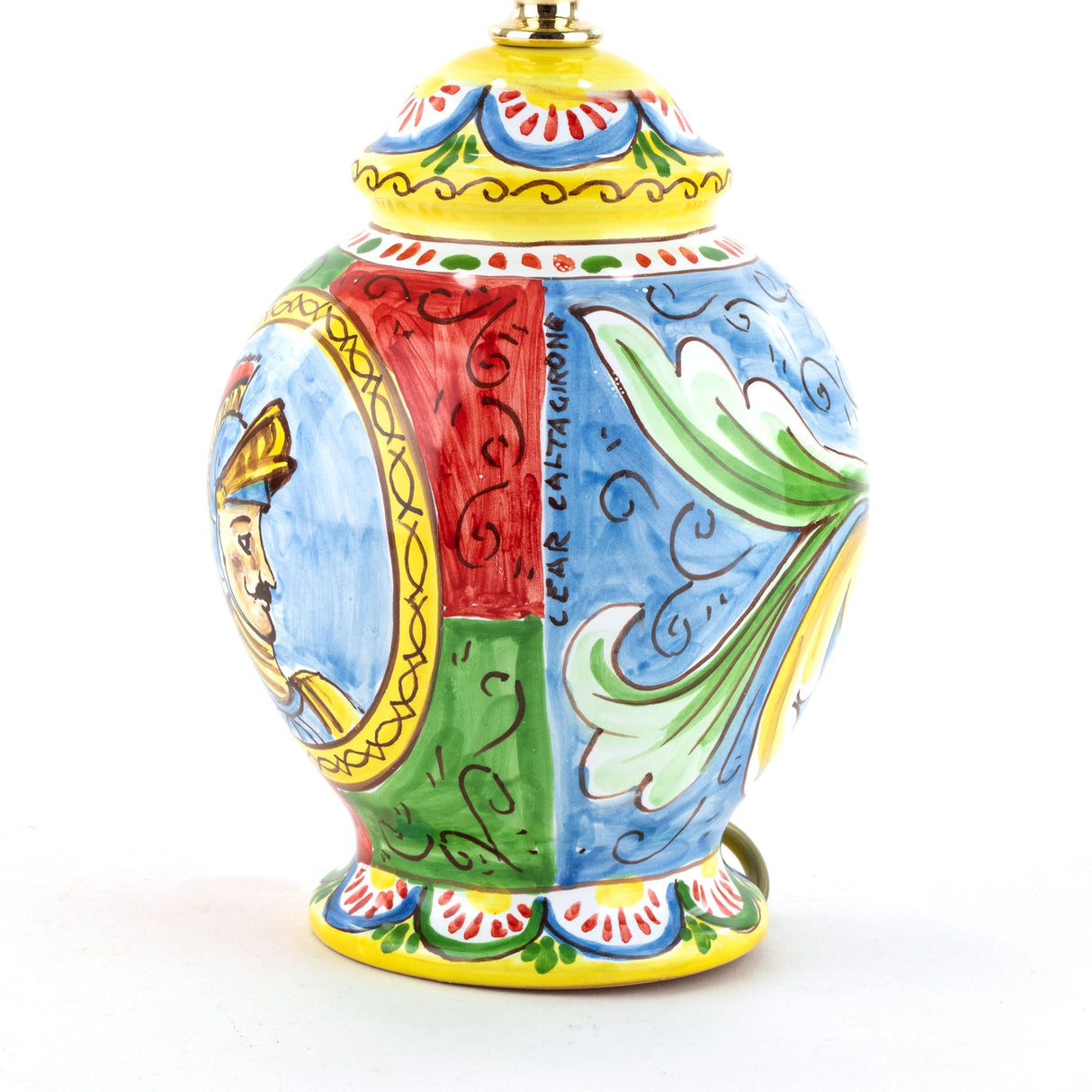 Abat-jour H cm 21 in ceramica in stile Carretto Siciliano con figura Paladino