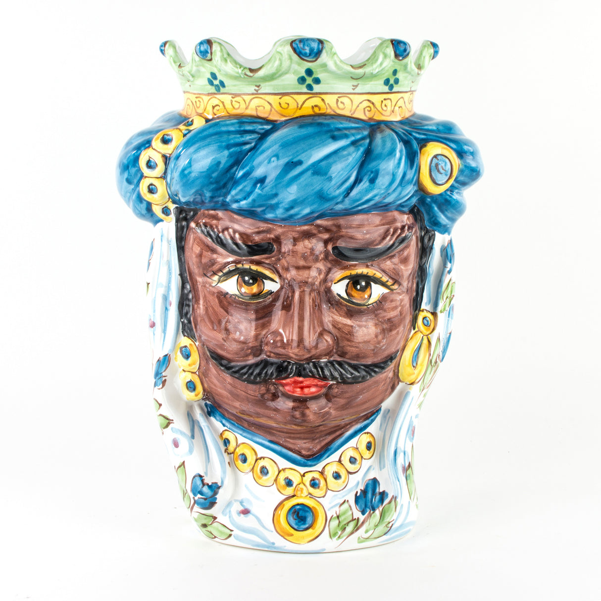 Moro Siciliano, Testa di Moro H cm 33 in Ceramica di Caltagirone Fatta a Mano