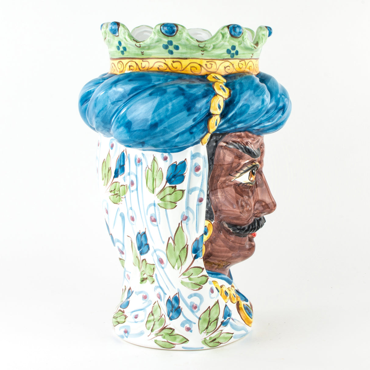 Moro Siciliano, Testa di Moro H cm 33 in Ceramica di Caltagirone Fatta a Mano