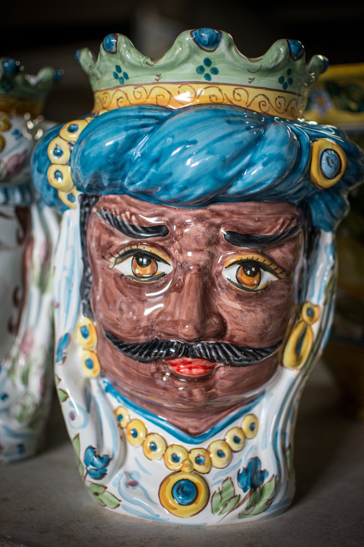 Moro Siciliano, Testa di Moro H cm 33 in Ceramica di Caltagirone Fatta a Mano