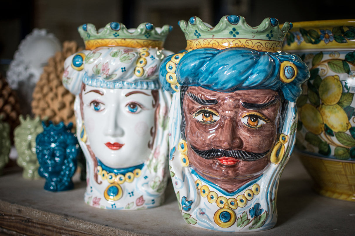 Moro Siciliano, Testa di Moro H cm 33 in Ceramica di Caltagirone Fatta a Mano