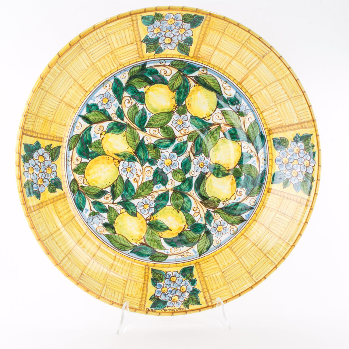 Piatto fangotto Decorativo in Ceramica (ø cm 34) di Caltagirone, Decoro Limoni