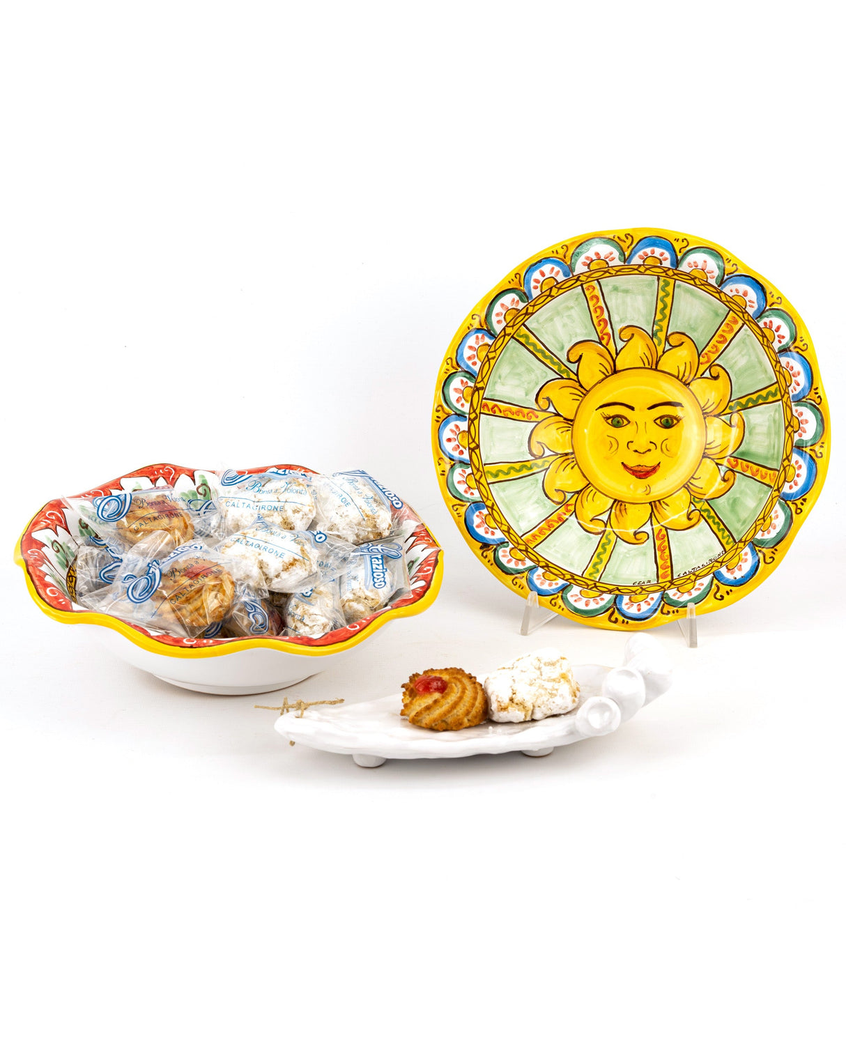 Sicilian Cart Style Sweets Holder Centerpiece and Almond Pastries