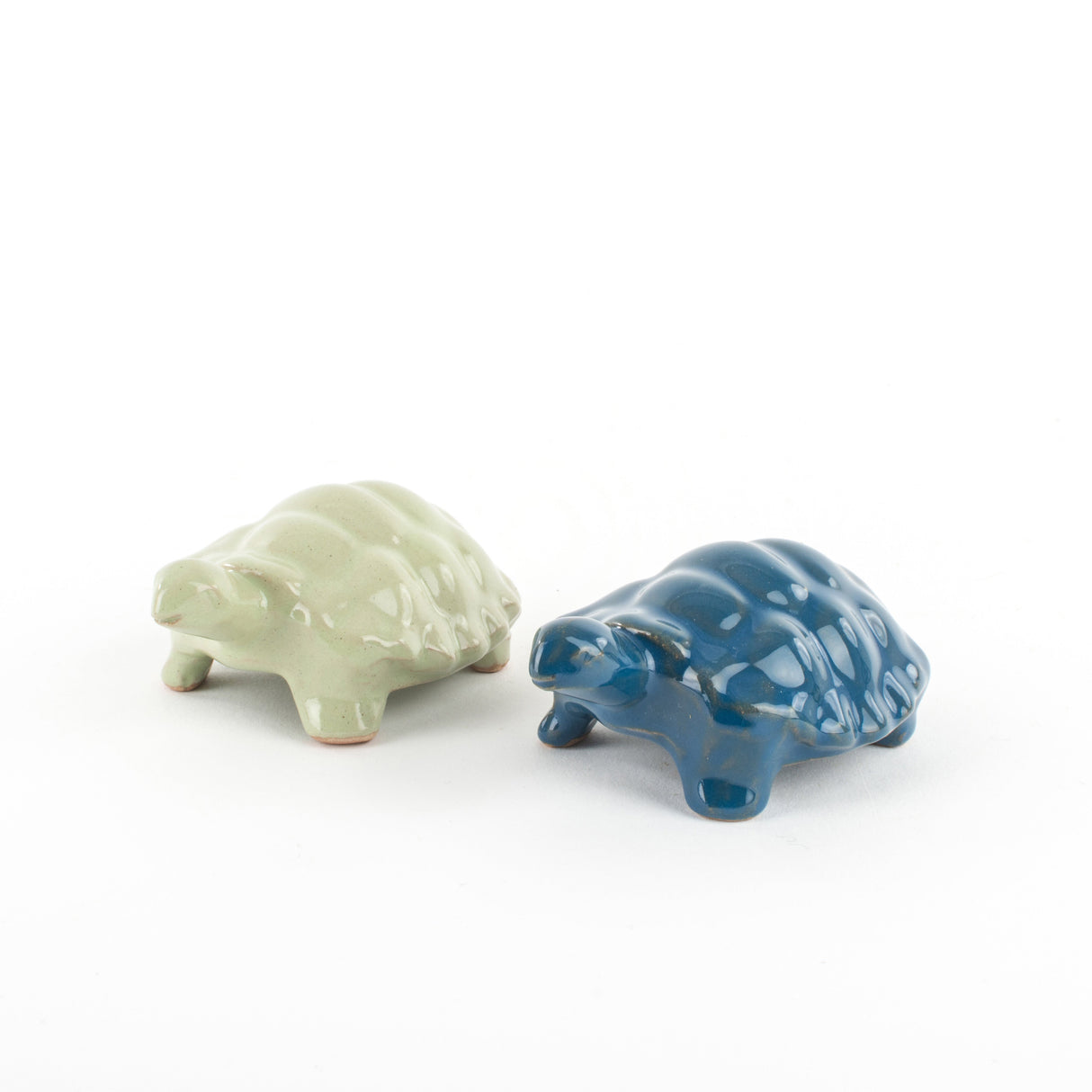 Pair of Sicilian Ceramic Turtles from Caltagirone Handmade, 2 Pieces (Light Green - Blue)