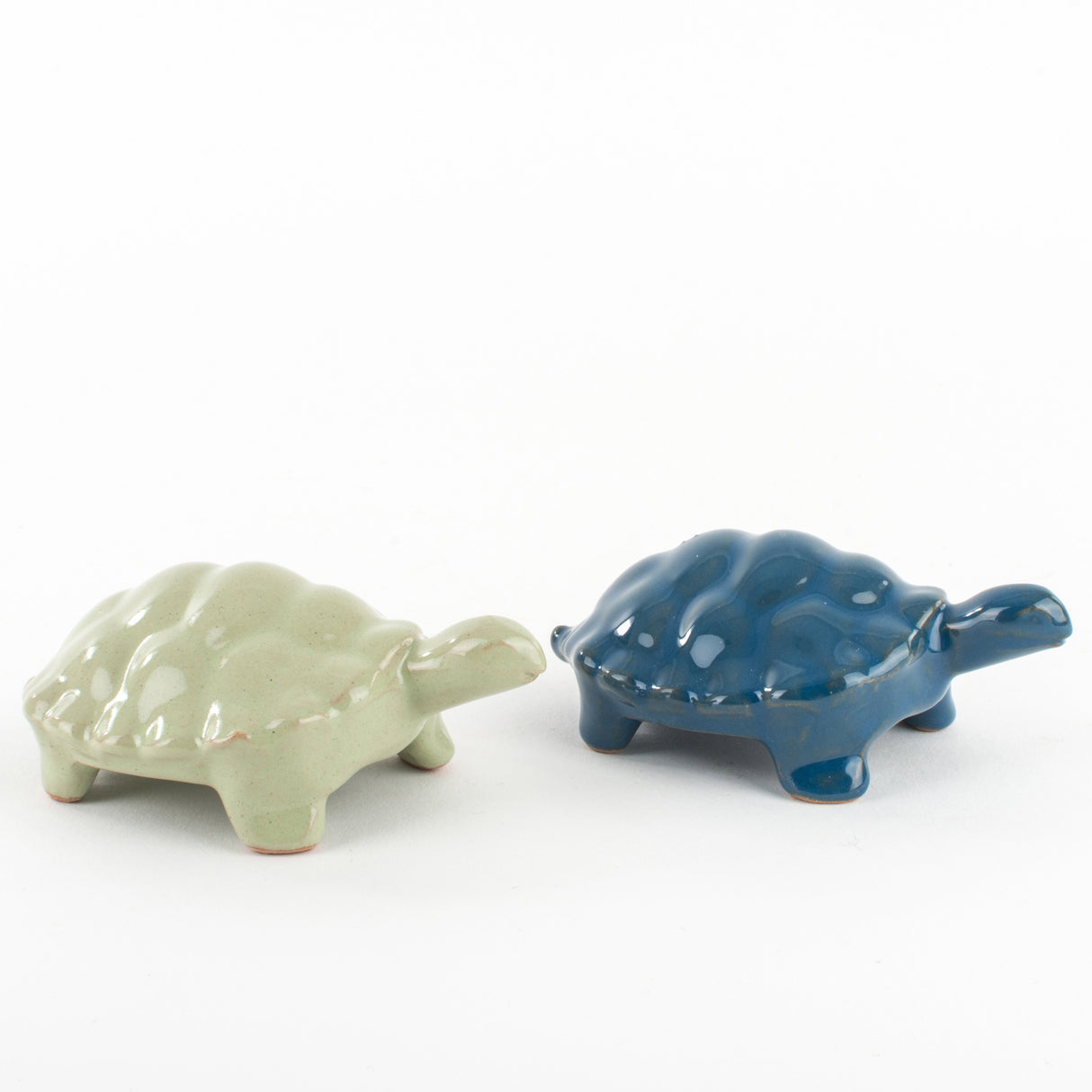 Pair of Sicilian Ceramic Turtles from Caltagirone Handmade, 2 Pieces (Light Green - Blue)