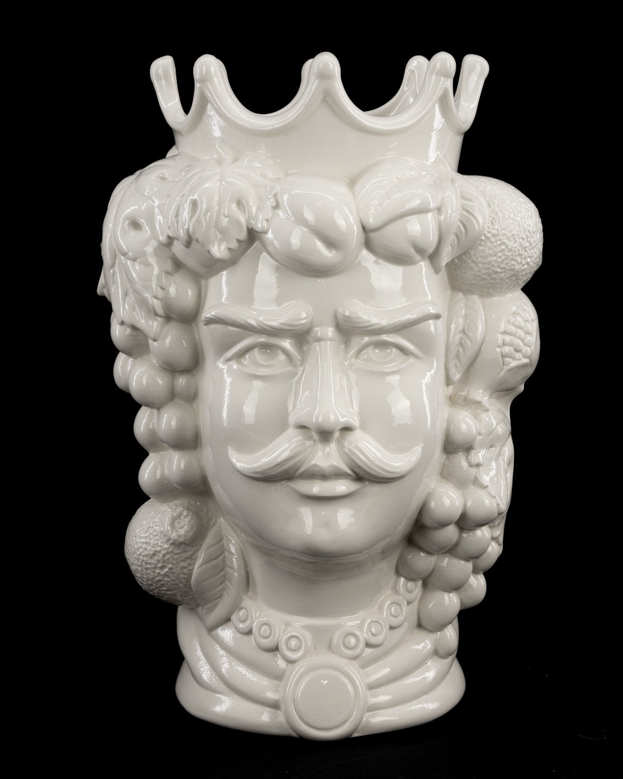 Testa di Moro bianca siciliana H cm 25 o 35 in Ceramica di Caltagirone Fatta a Mano