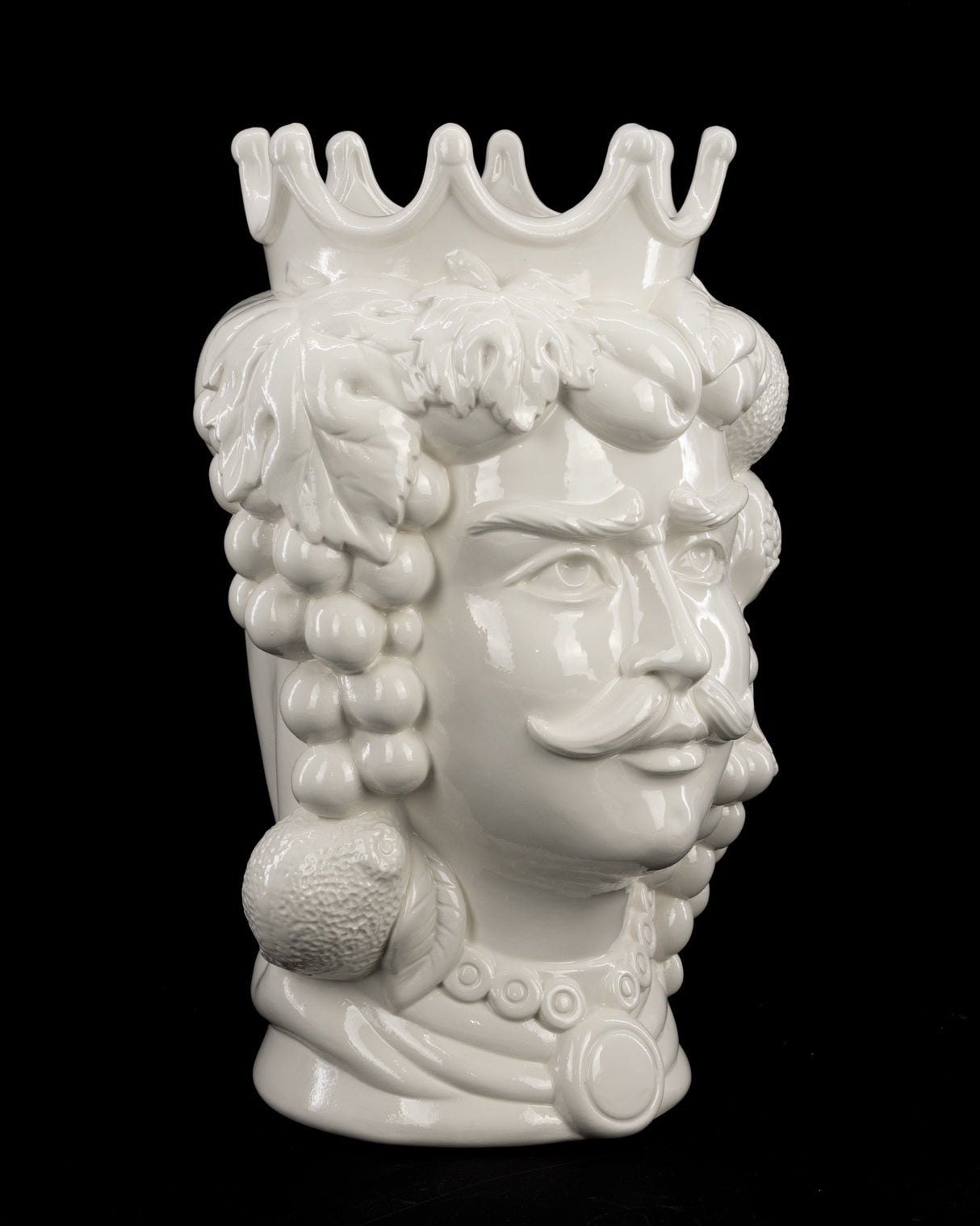 Testa di Moro bianca siciliana H cm 25 o 35 in Ceramica di Caltagirone Fatta a Mano