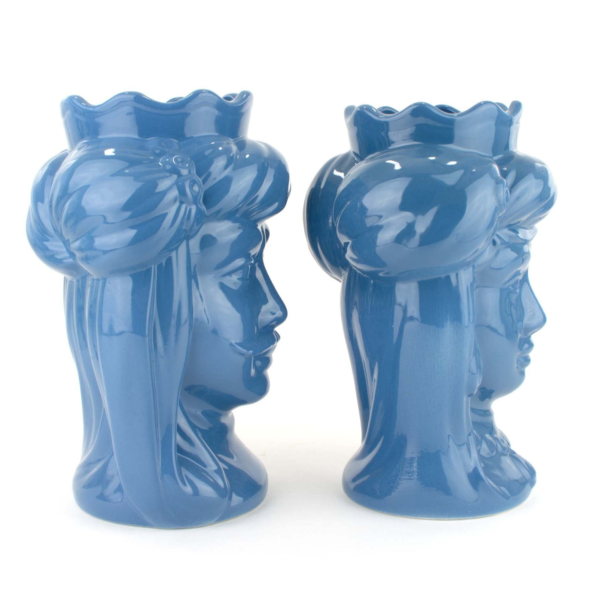 Coppia Teste di Moro H cm 27 Blu in Ceramica di Caltagirone. Fatto a Mano, Made in Italy