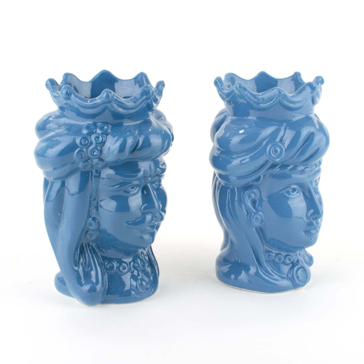 Coppia teste di moro ceramica di Caltagirone H cm 14