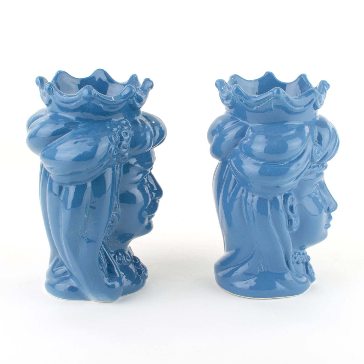 Coppia teste di moro ceramica di Caltagirone H cm 14