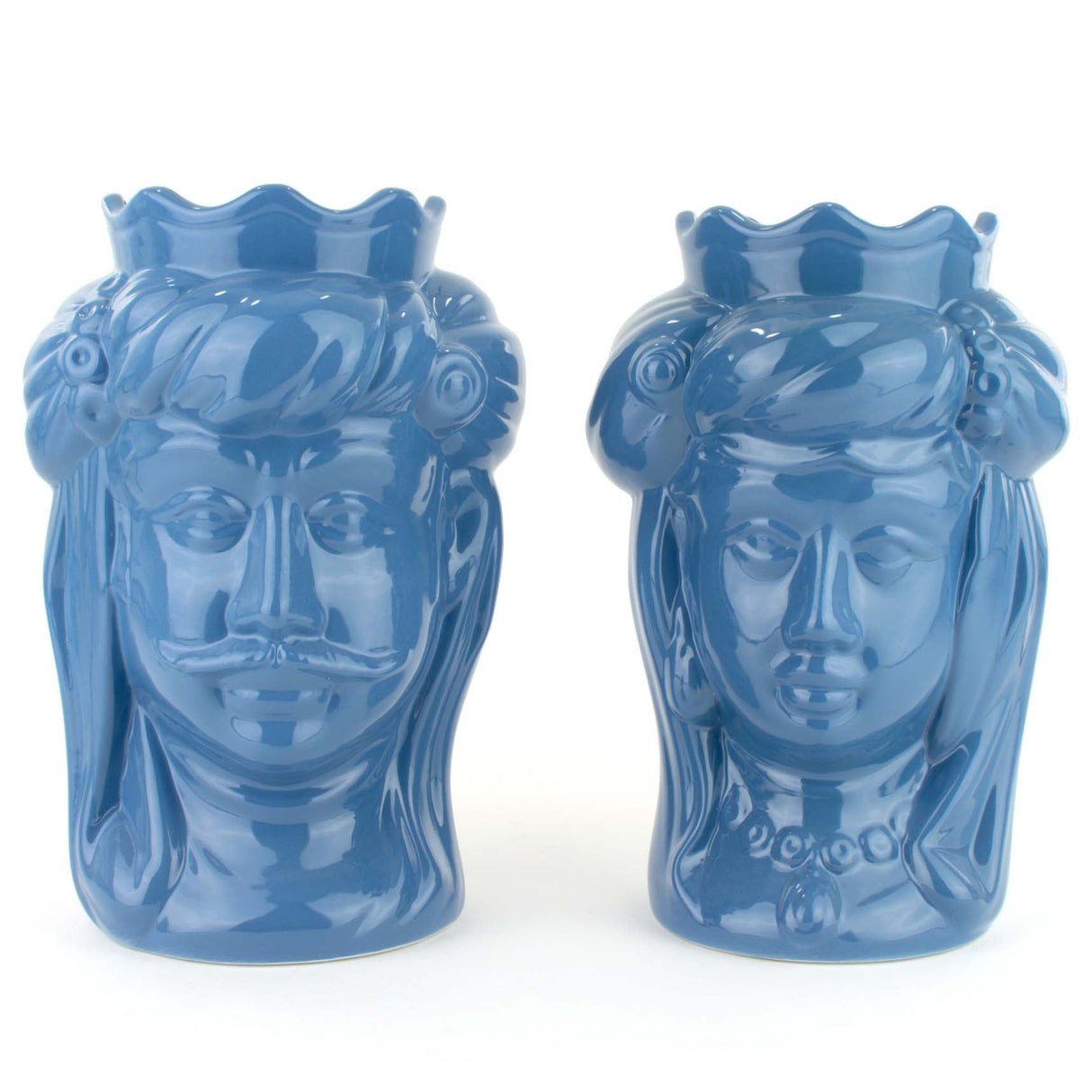 Coppia Teste di Moro H cm 27 Blu in Ceramica di Caltagirone. Fatto a Mano, Made in Italy