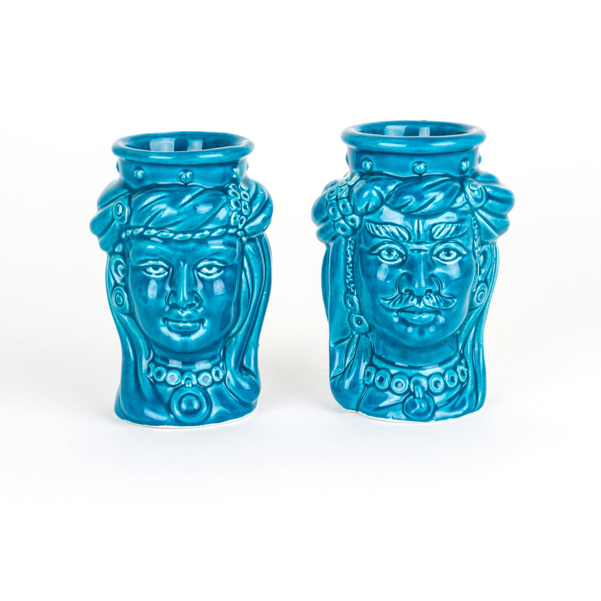 Coppia Teste di Moro H cm 10 in Ceramica di Caltagirone Fatte a Mano