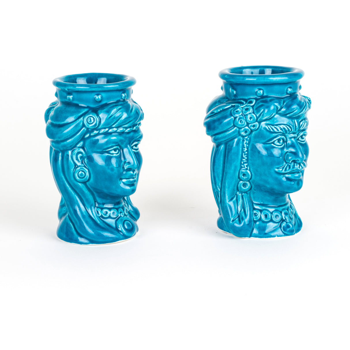 Coppia Teste di Moro H cm 10 in Ceramica di Caltagirone Fatte a Mano