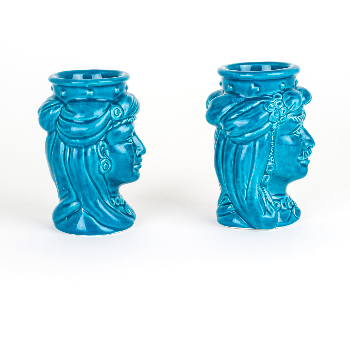 Coppia Teste di Moro H cm 10 in Ceramica di Caltagirone Fatte a Mano