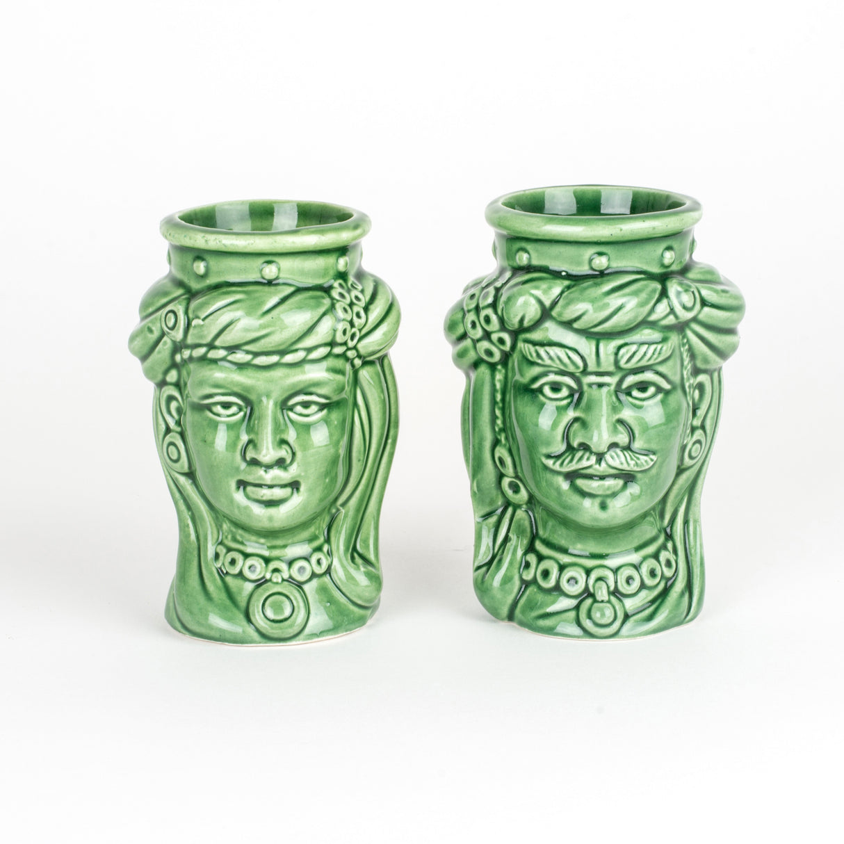 Coppia teste di moro H cm 10 in ceramica artistica di Caltagirone fatte a mano