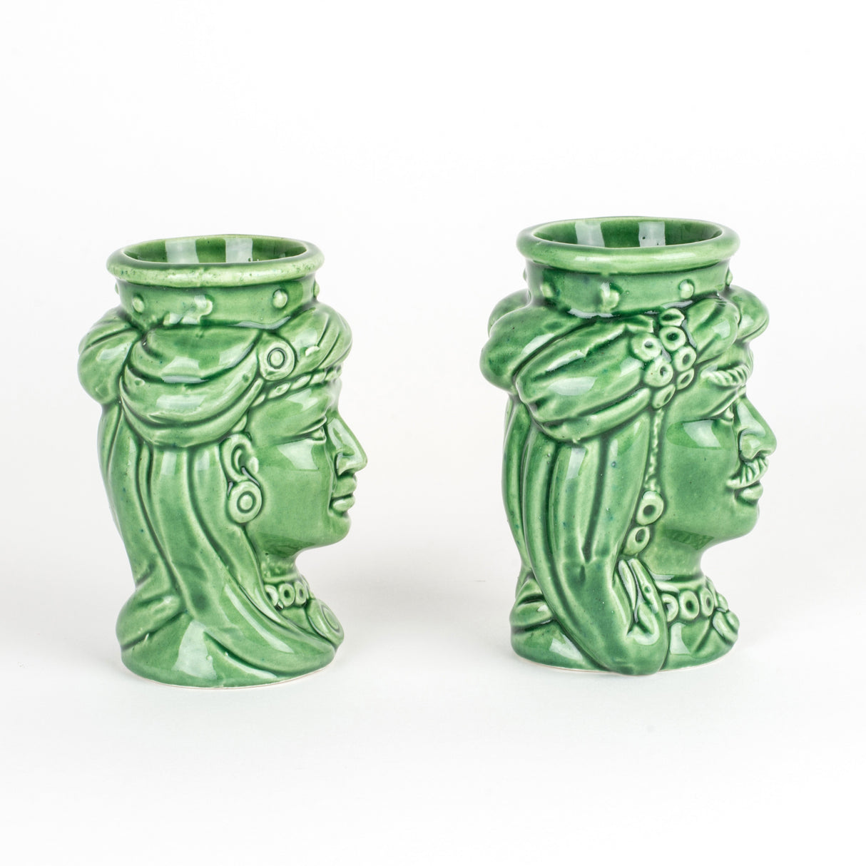 Coppia teste di moro H cm 10 in ceramica artistica di Caltagirone fatte a mano