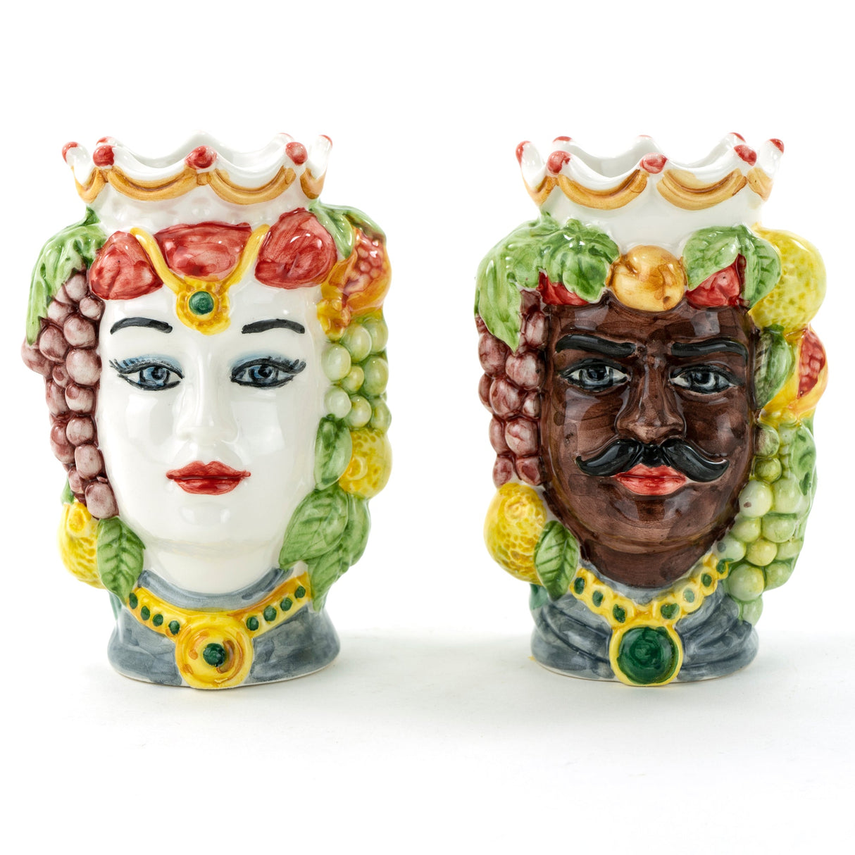 Coppia teste di moro H cm 14 in ceramica di Caltagirone fatte a mano