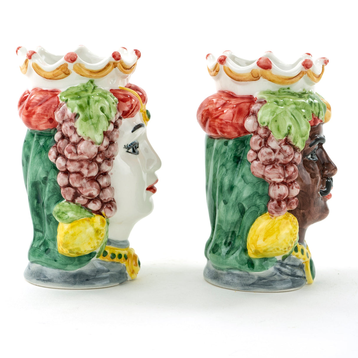 Coppia teste di moro H cm 14 in ceramica di Caltagirone fatte a mano