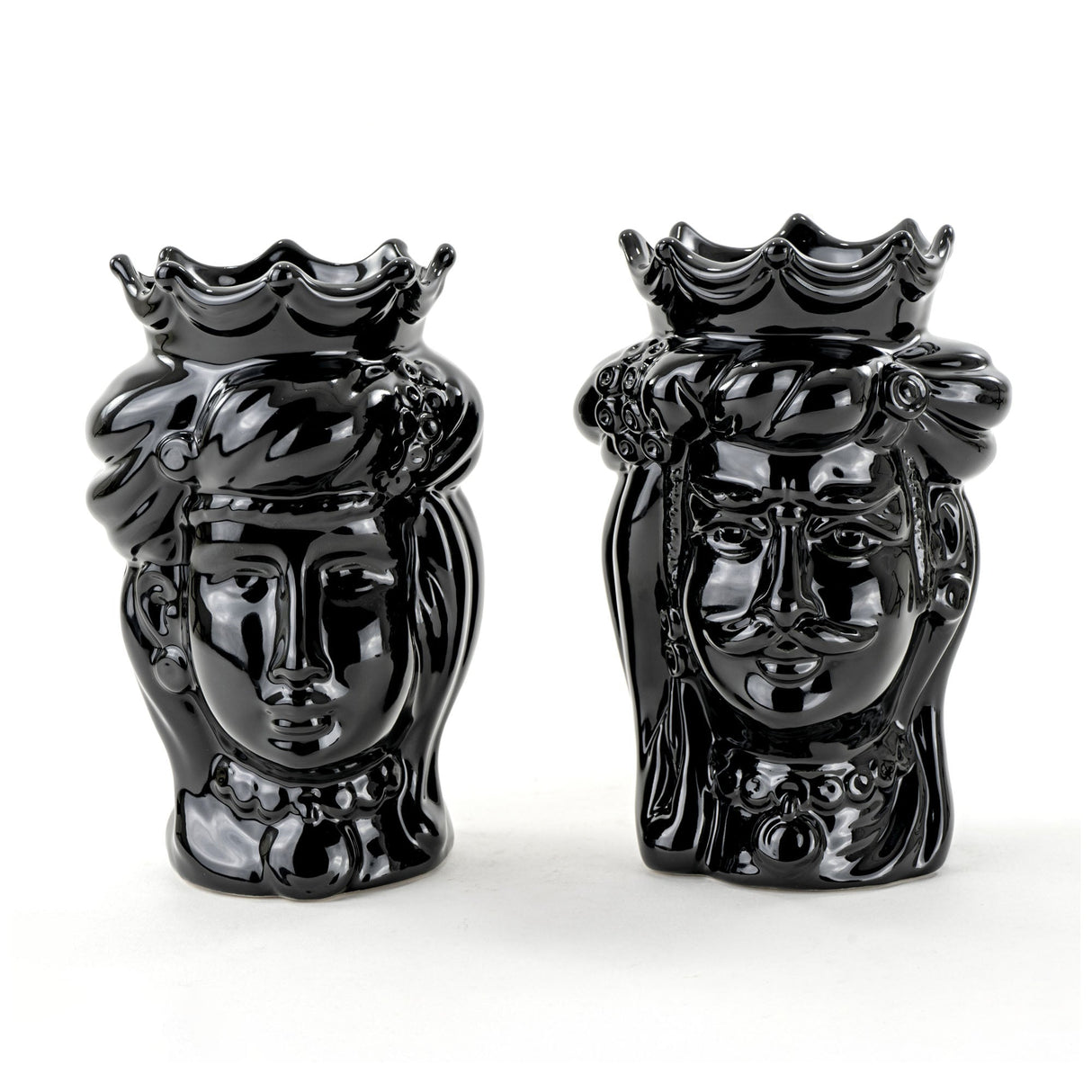 Teste di moro nere H cm 14, coppia teste di moro piccole fatte a mano