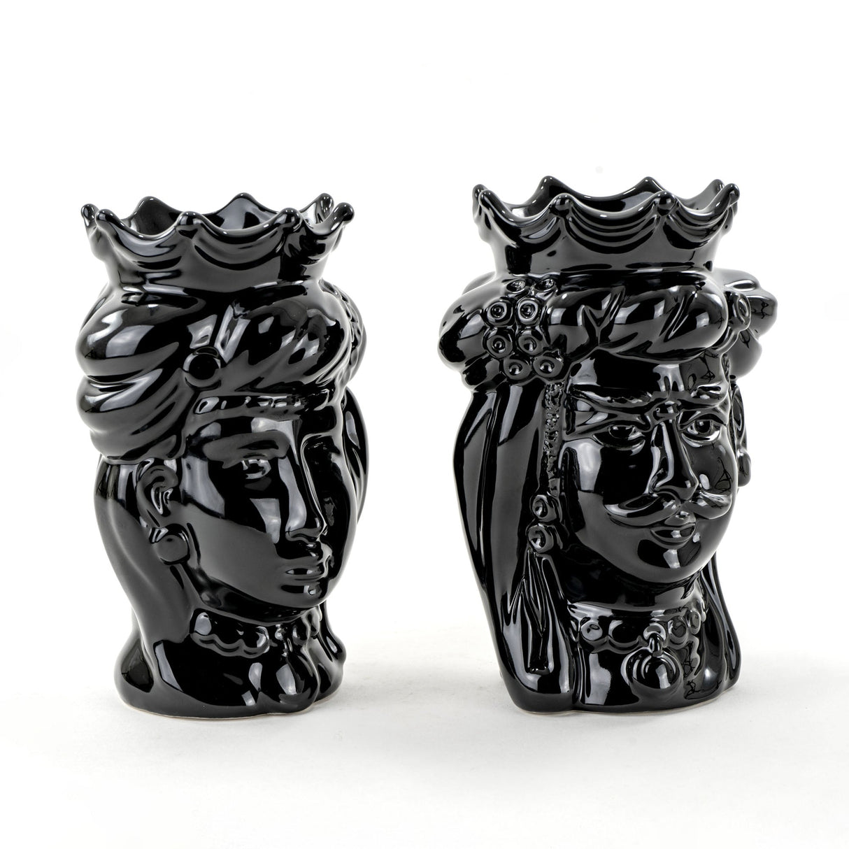 Teste di moro nere H cm 14, coppia teste di moro piccole fatte a mano