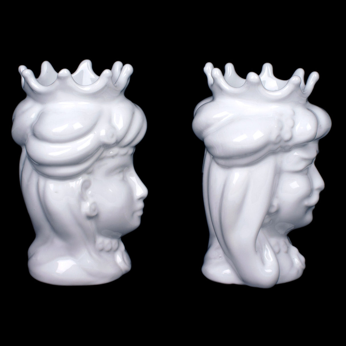 Coppia teste di moro bianche in ceramica di Caltagirone H cm 14