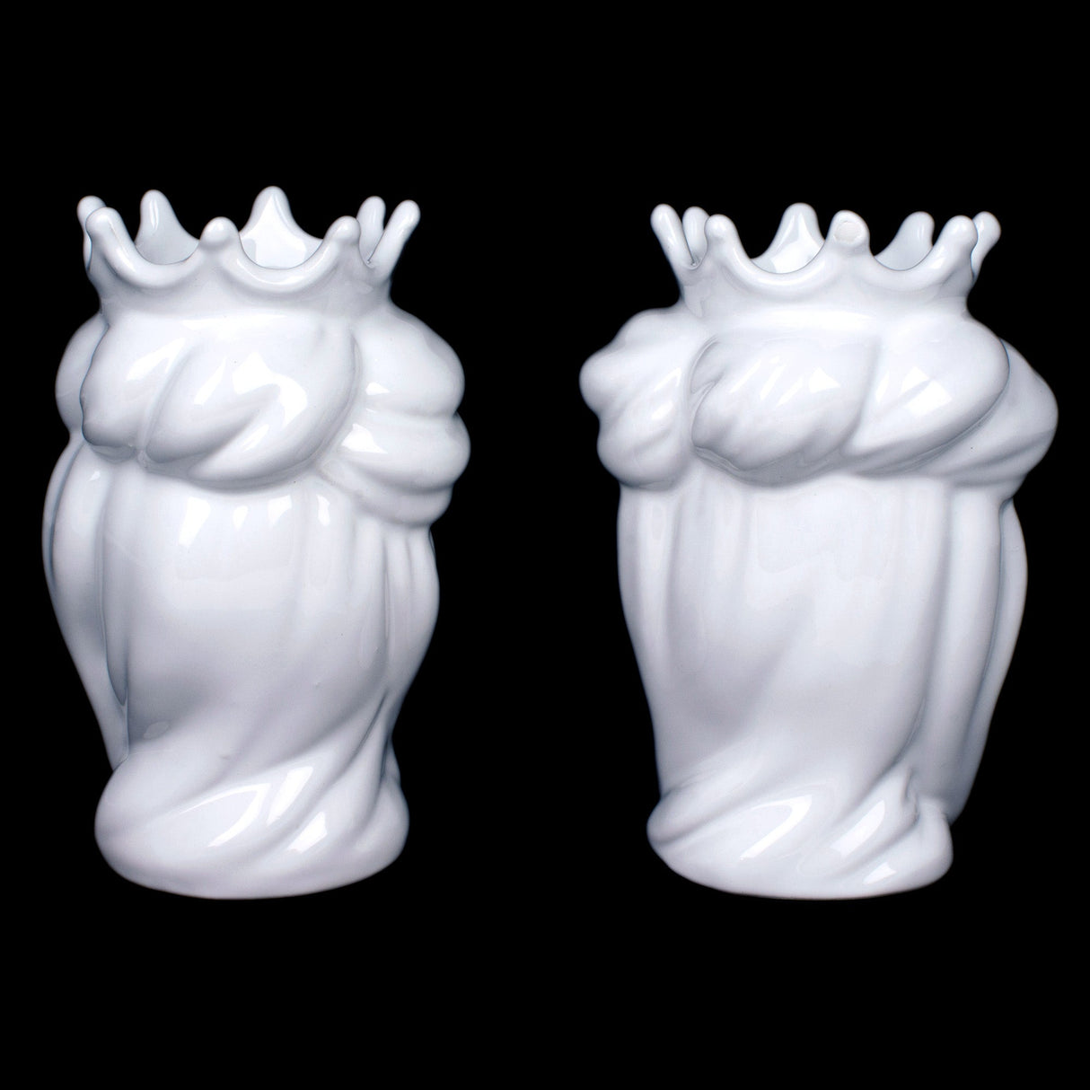 Coppia teste di moro bianche in ceramica di Caltagirone H cm 14