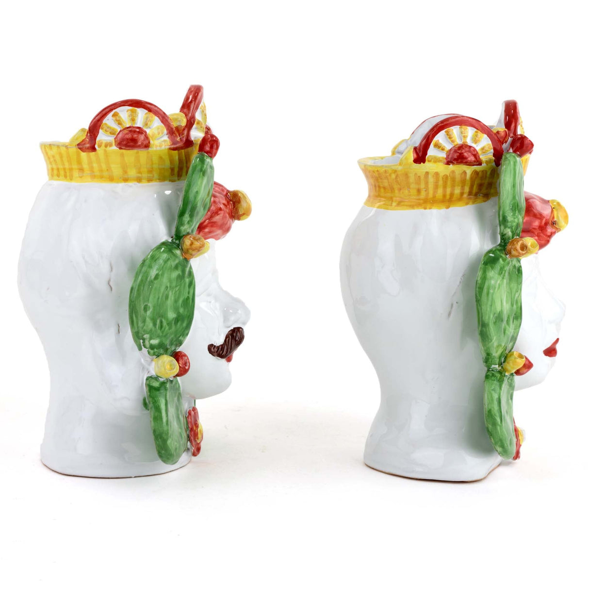 Coppia Teste di Moro carretto Siciliano H cm 20 Fatte a Mano, Caltagirone (Rosso)